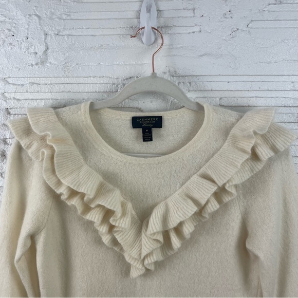 Charter Club Luxury 100% Cashmere Sweater Cream Ruffle Quiet Luxury Soft Girl M - Picture 2 of 13